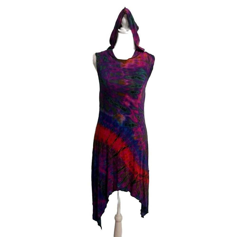 Sleeveless Hooded Tie Dye Fairy Dress Small Medium Boho Whimsigoth Asymmetrical